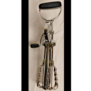 1950s-60s Vintage Flint Hand Crank Egg Beater Mixer Chrome Black Handle USA
